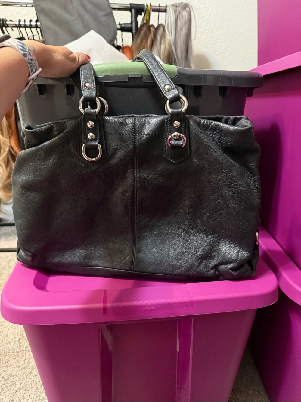 Coach Black Leather Shoulder Tote with Silver Hardware - Picture 2 of 6